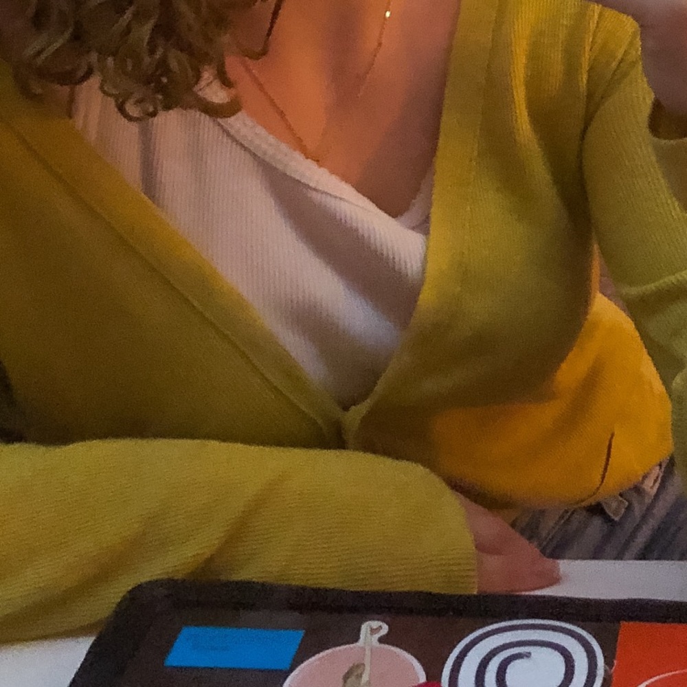 green cardigan